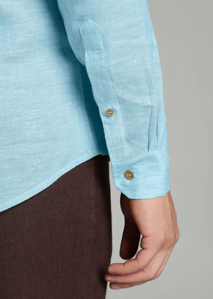 Harvey - Pure Linen Full Sleeve Shirt - Alaskan Blue