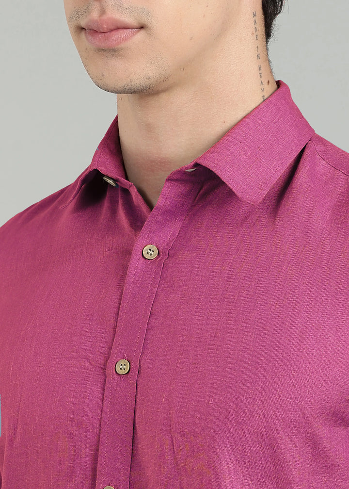 Ron - Pure Linen Full Sleeve Shirt - Raspberry Pink