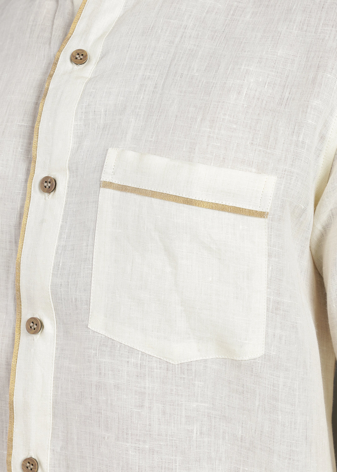 Kiran - Full Sleeve Shirt with Kasavu Inset Detail  - Creme White