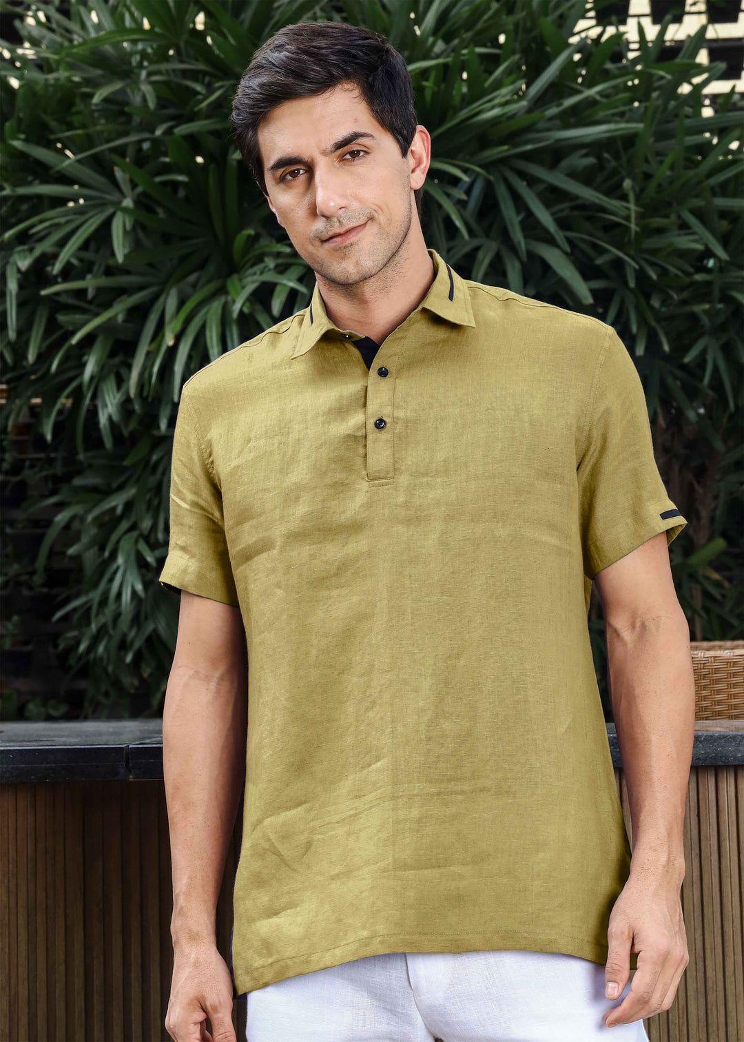 Jack - Pure Linen Polo T-Shirt - Golden Olive Green