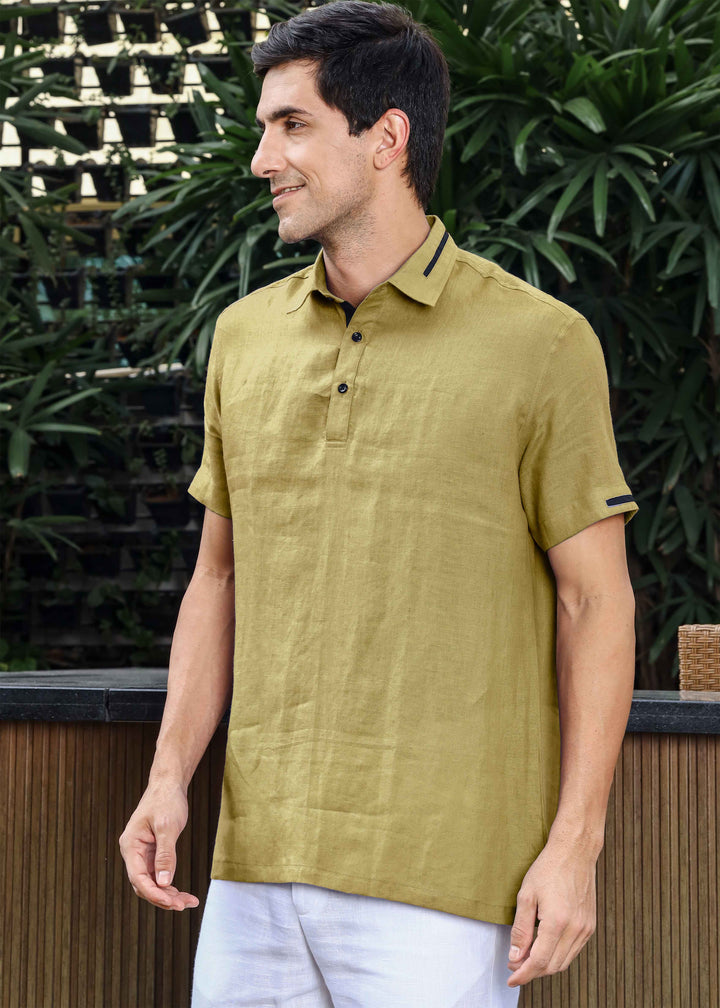 Jack - Pure Linen Polo T-Shirt - Golden Olive Green