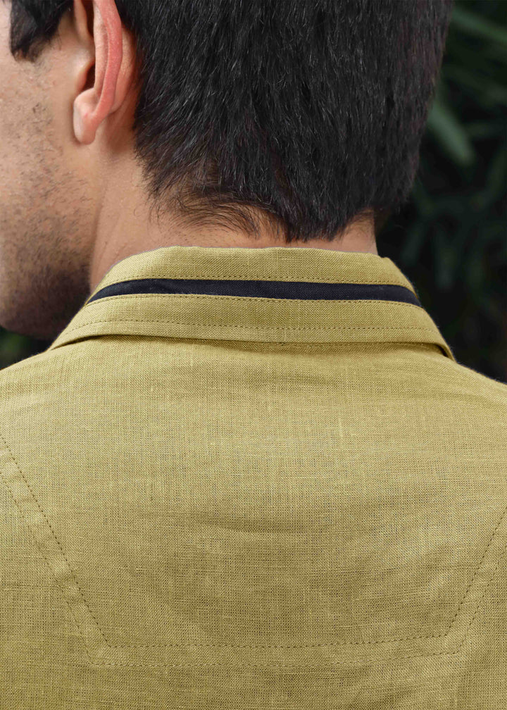 Jack - Pure Linen Polo T-Shirt - Golden Olive Green