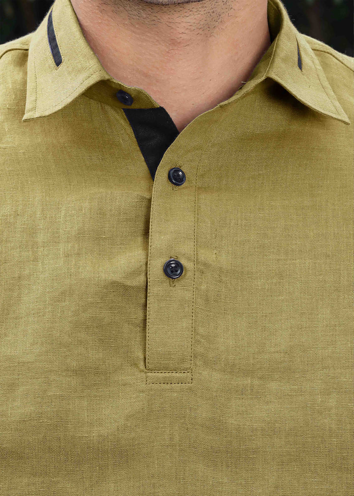 Jack - Pure Linen Polo T-Shirt - Golden Olive Green