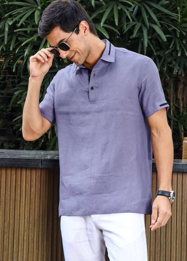 Jack - Pure Linen Polo T-Shirt - Lavender Violet