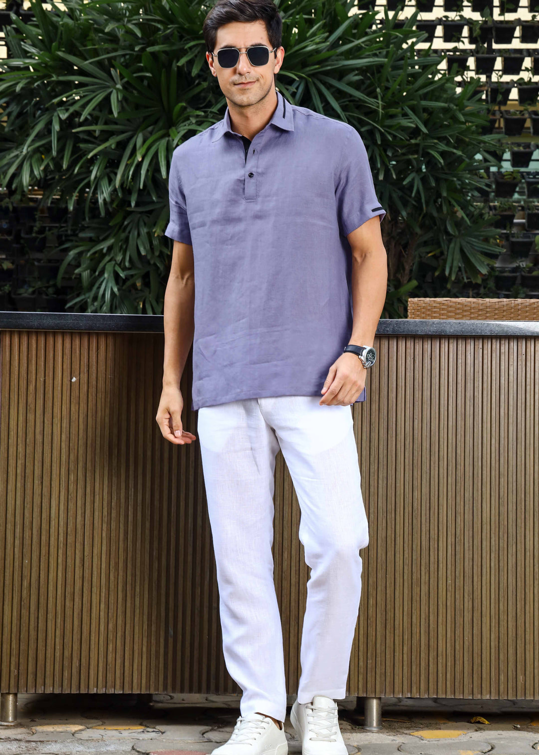 Jack - Pure Linen Polo T-Shirt - Lavender Violet