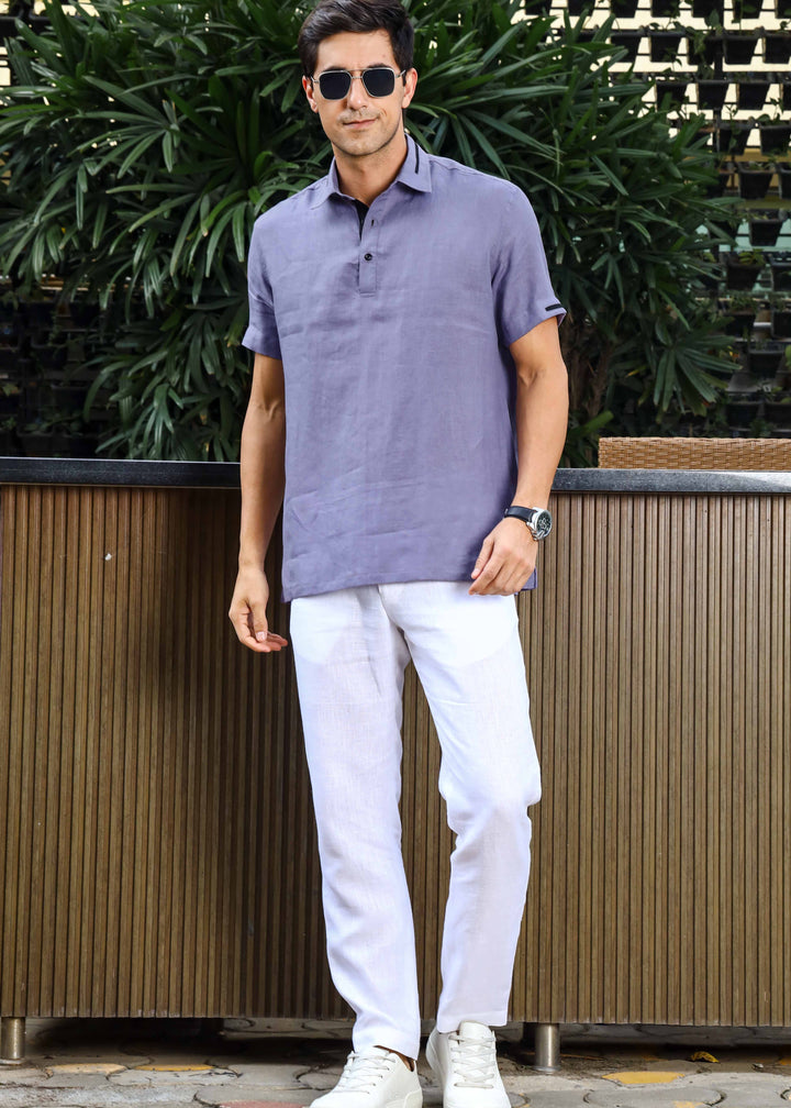 Jack - Pure Linen Polo T-Shirt - Lavender Violet