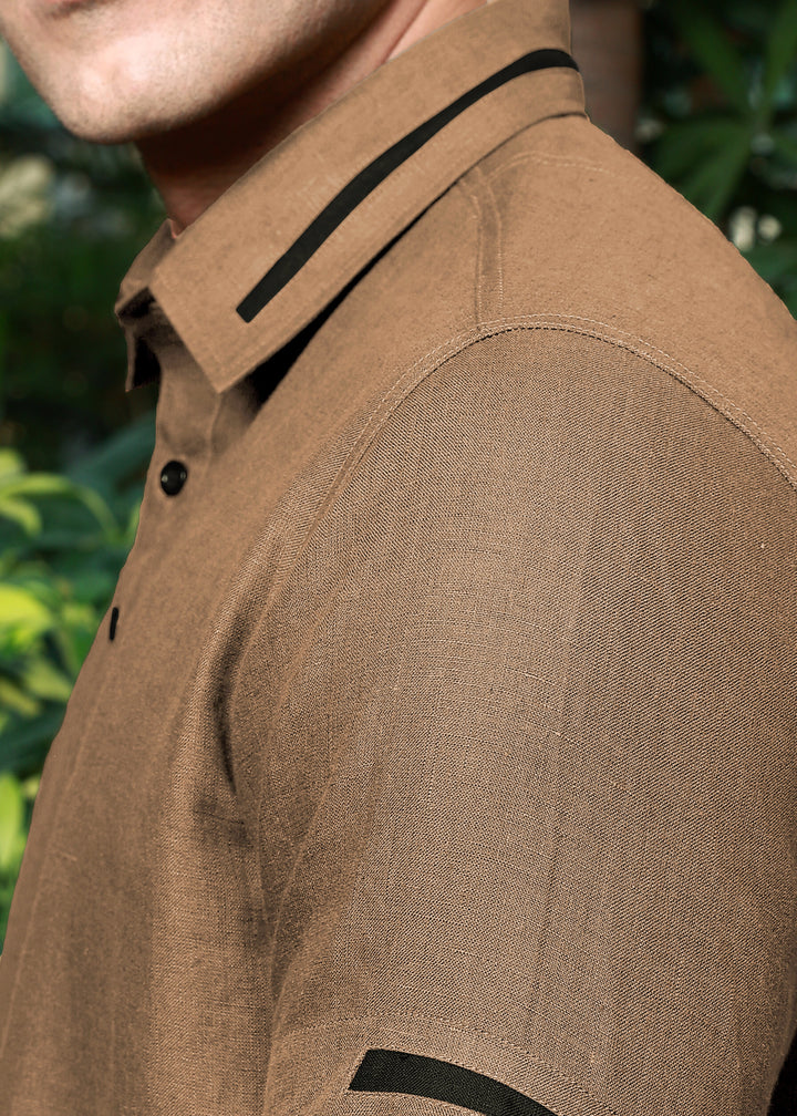 Jack - Pure Linen Polo T-Shirt - Oakwood Brown