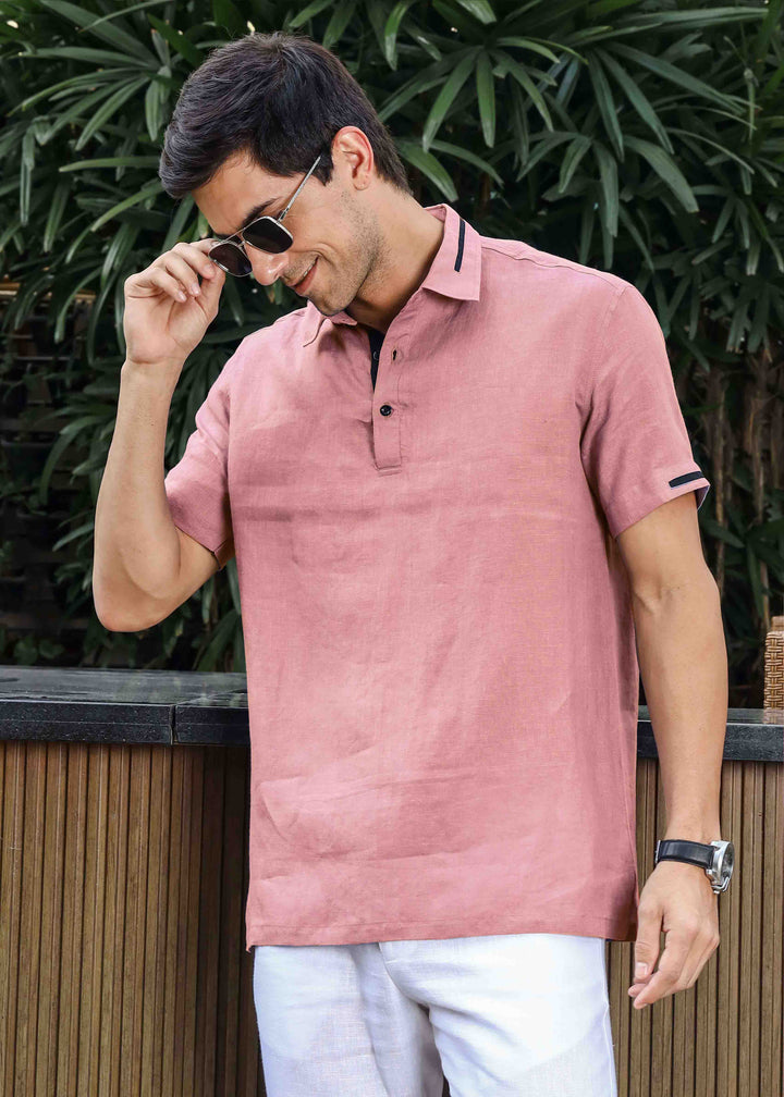 Jack - Pure Linen Polo T-Shirt - Dusty Pink