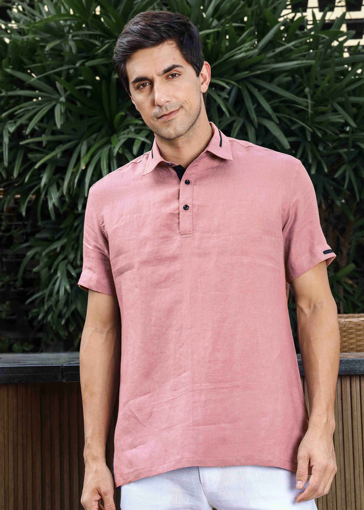 Jack - Pure Linen Polo T-Shirt - Dusty Pink