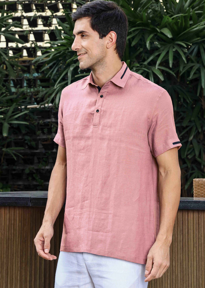 Jack - Pure Linen Polo T-Shirt - Dusty Pink
