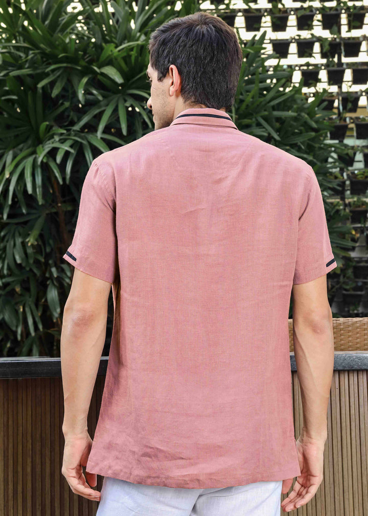Jack - Pure Linen Polo T-Shirt - Dusty Pink