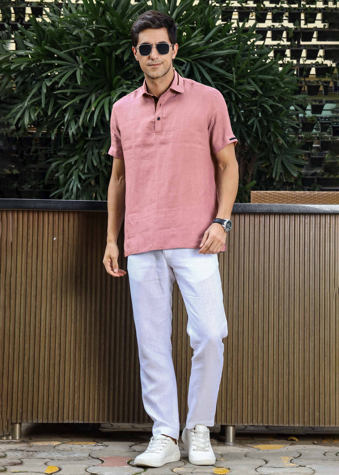 Jack - Pure Linen Polo T-Shirt - Dusty Pink