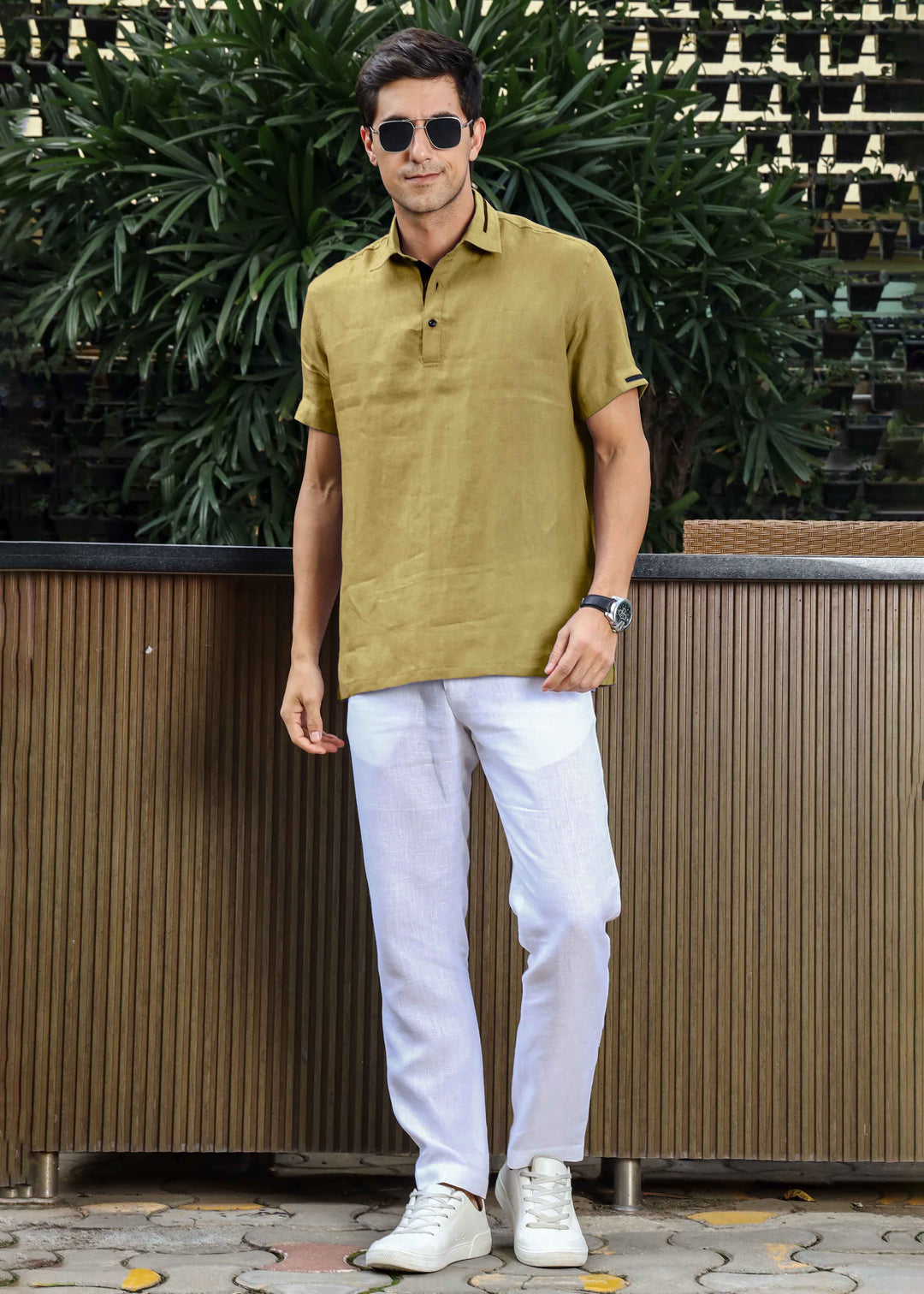 Jack - Pure Linen Polo T-Shirt - Golden Olive Green