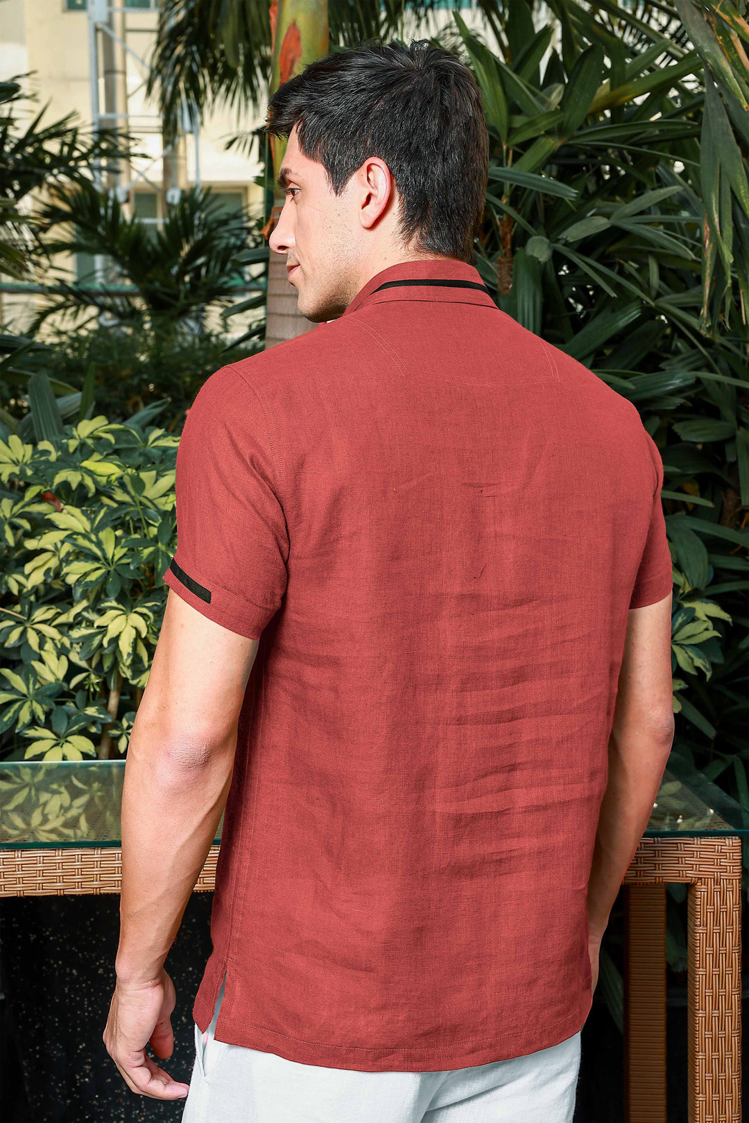 Jack - Pure Linen Polo T-Shirt - Terracotta Red