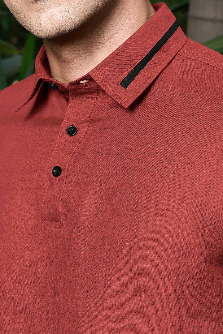 Jack - Pure Linen Polo T-Shirt - Terracotta Red