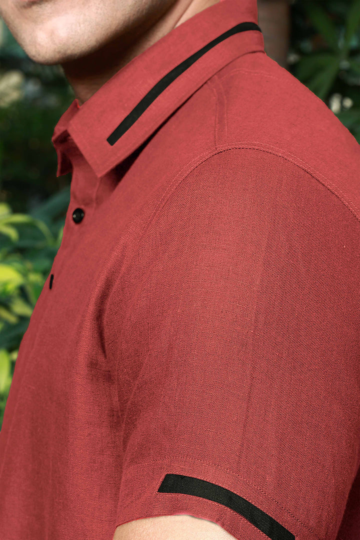 Jack - Pure Linen Polo T-Shirt - Terracotta Red
