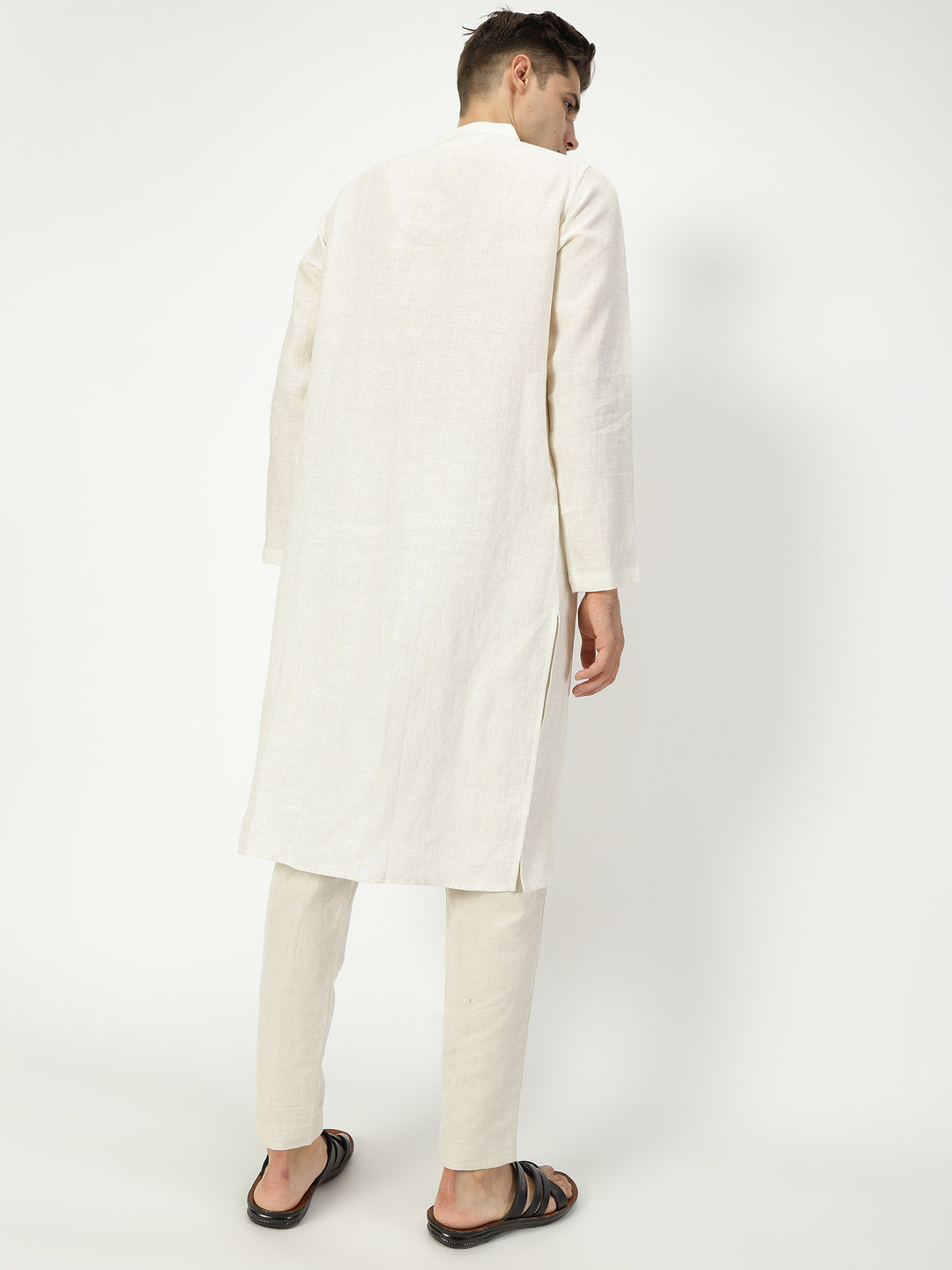 Jashn Kurta Sets - Embroidered Pure Linen Long Kurta | Ecru
