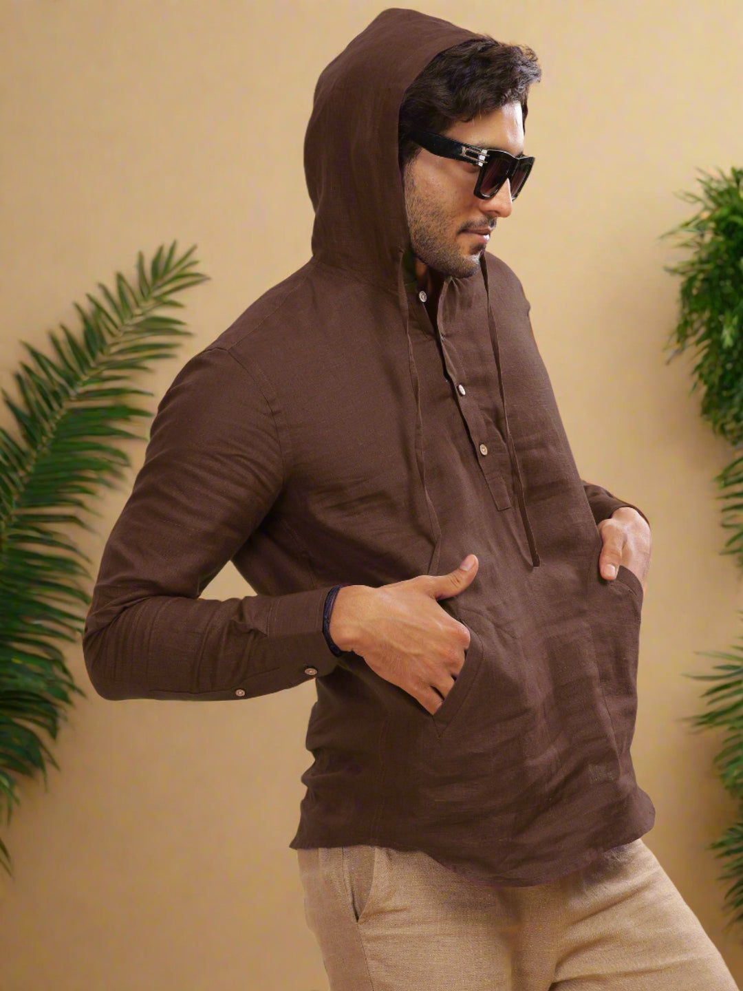 Jayden - Pure Linen Hoodie - Coffee Brown