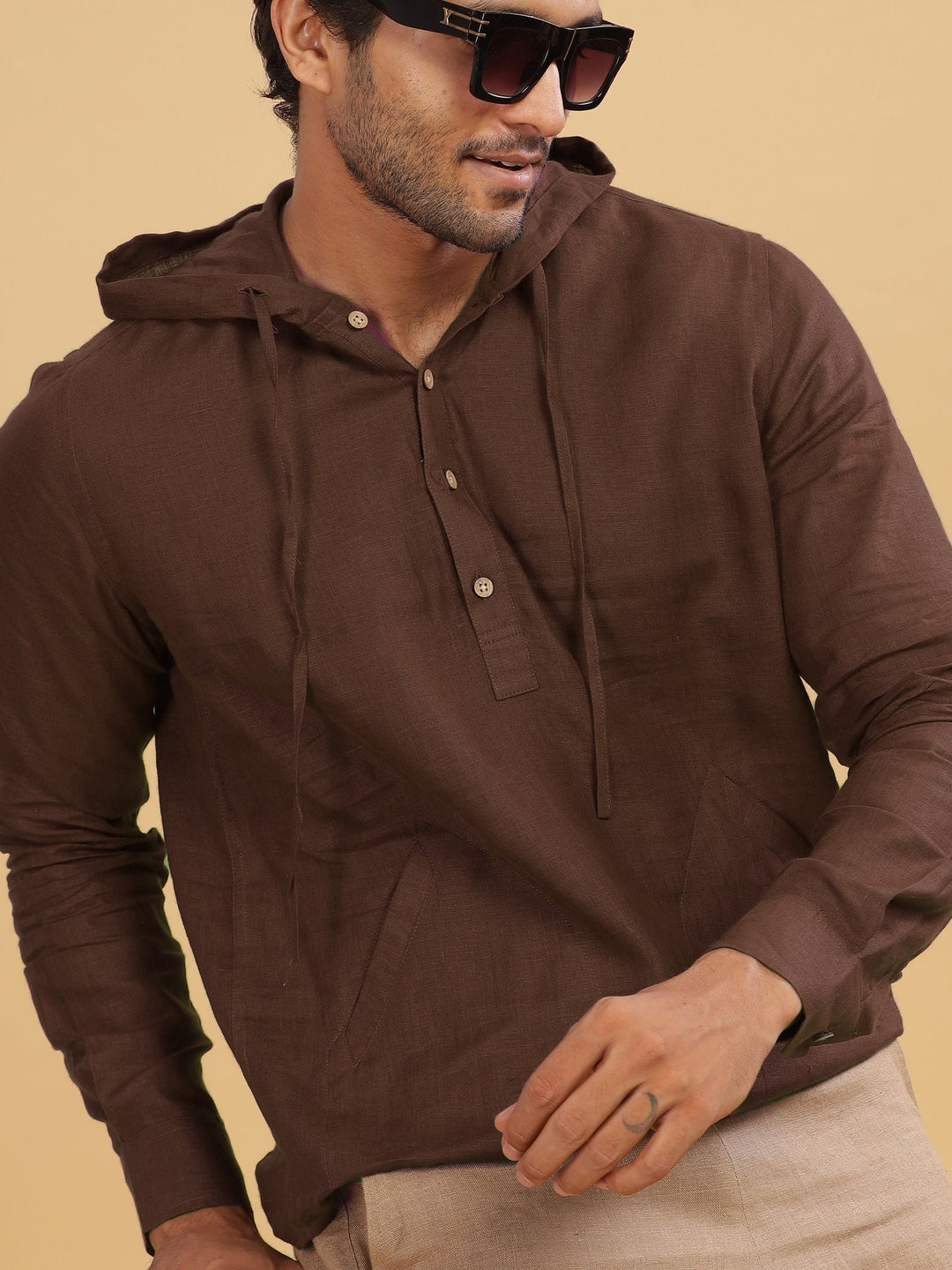 Jayden - Pure Linen Hoodie - Coffee Brown