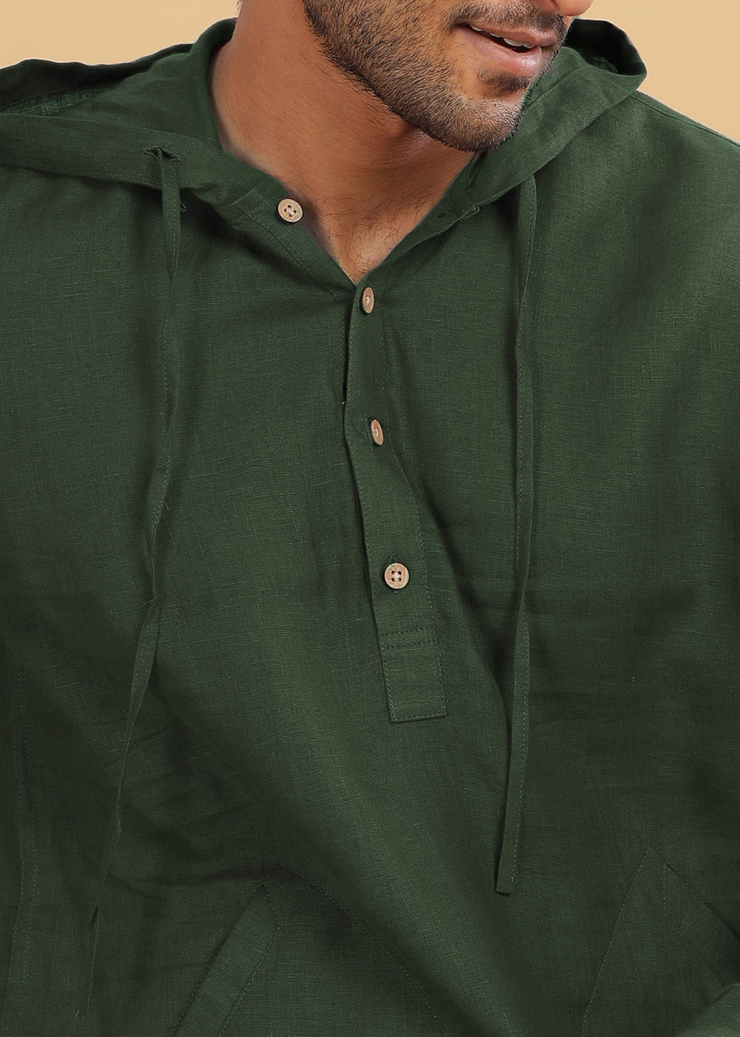 Jayden - Pure Linen Hoodie - Dark Fern Green