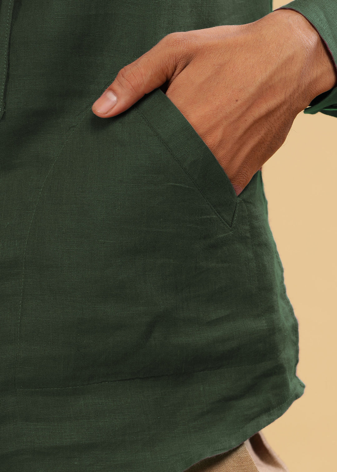 Jayden - Pure Linen Hoodie - Dark Fern Green