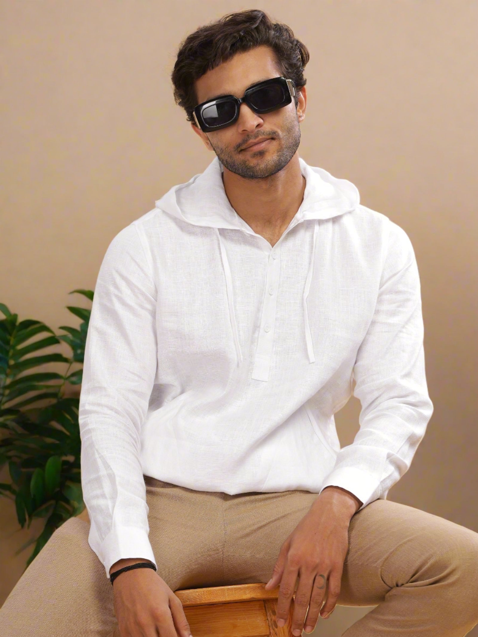 Mens white linen hoodie online