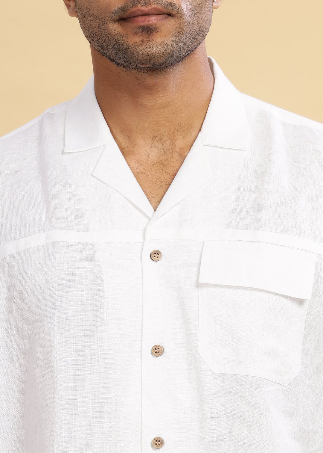 Jonas - Oversized Pure Linen Cuban Collar Short Sleeve Shirt - White