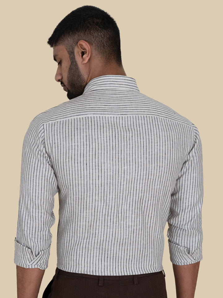 Ken - Pure Linen Striped Full Sleeve Shirt - Black & Ecru | Rescue