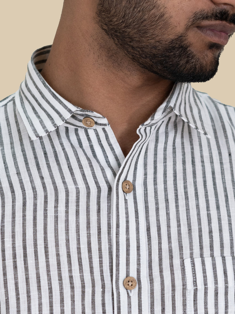 Ken - Pure Linen Striped Full Sleeve Shirt - Black & White
