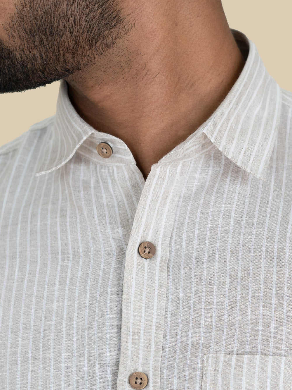 Ken - Pure Linen Striped Full Sleeve Shirt - Ecru & White | Rescue