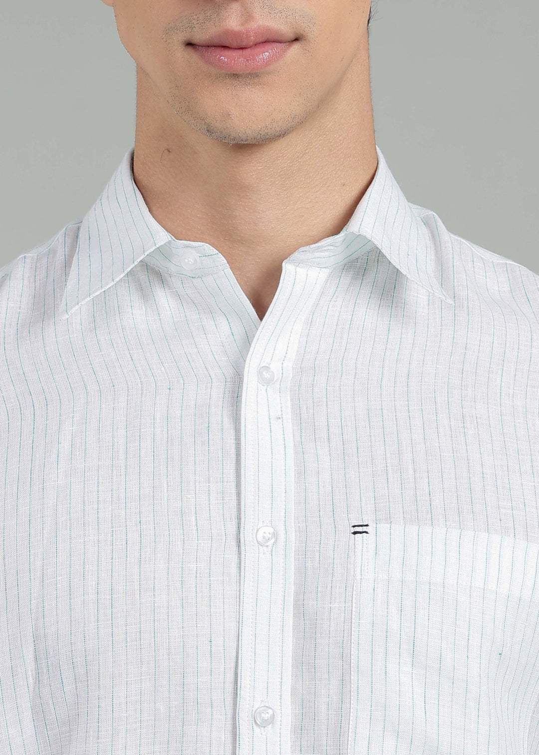 Kent - Pure Linen Full Sleeve Shirt - Turquoise Pinstripe