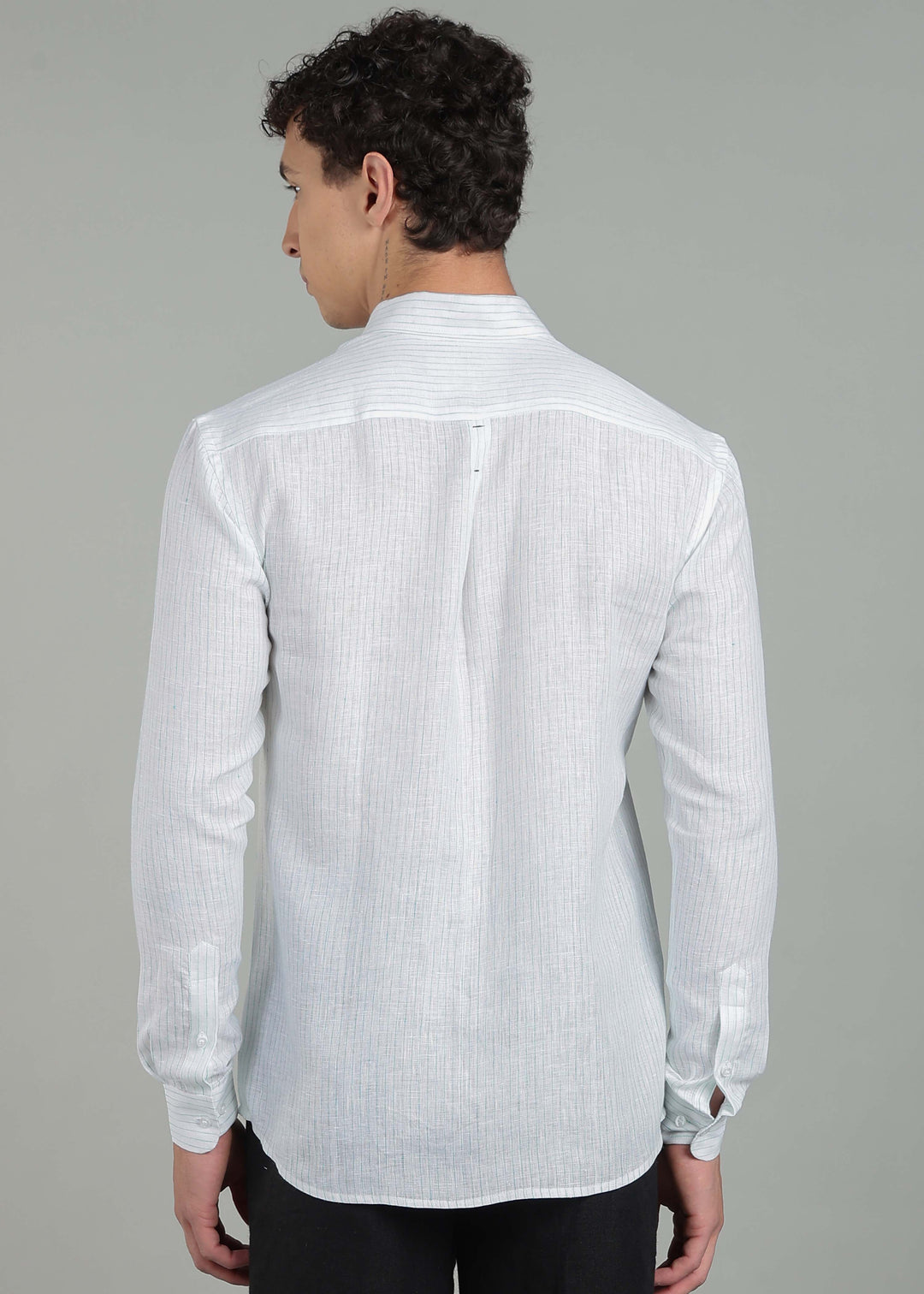 Kent - Pure Linen Full Sleeve Shirt - Turquoise Pinstripe