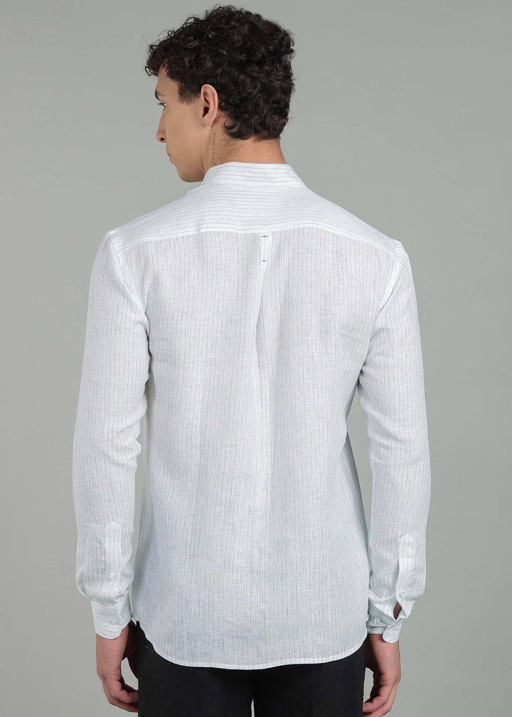 Kent - Pure Linen Full Sleeve Shirt - Turquoise Pinstripe