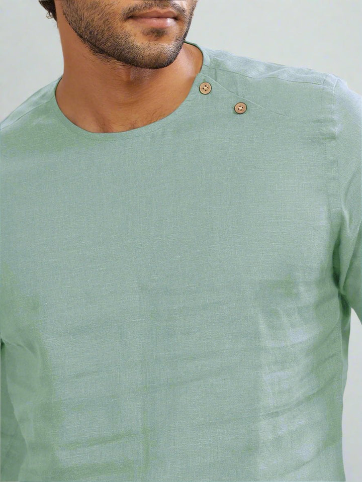 Kobe - Pure Linen Short Sleeve T-Shirt - Aqua Green