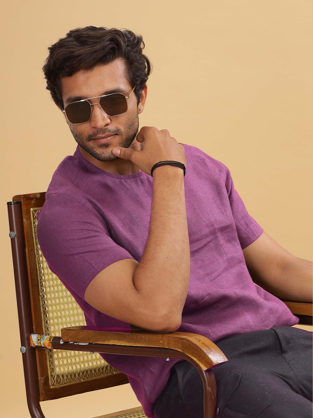 Kobe - Pure Linen Short Sleeve T-Shirt - Berry Purple