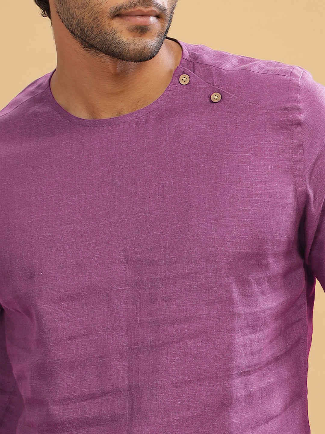 Kobe - Pure Linen Short Sleeve T-Shirt - Berry Purple