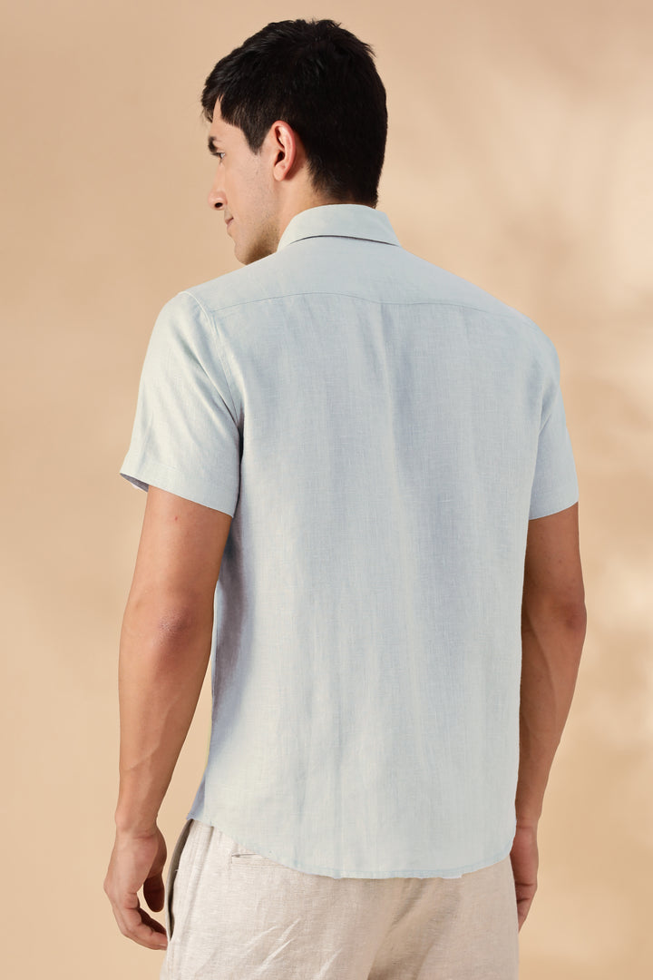 Ron - Pure Linen Half Sleeve Shirt - Light Blue