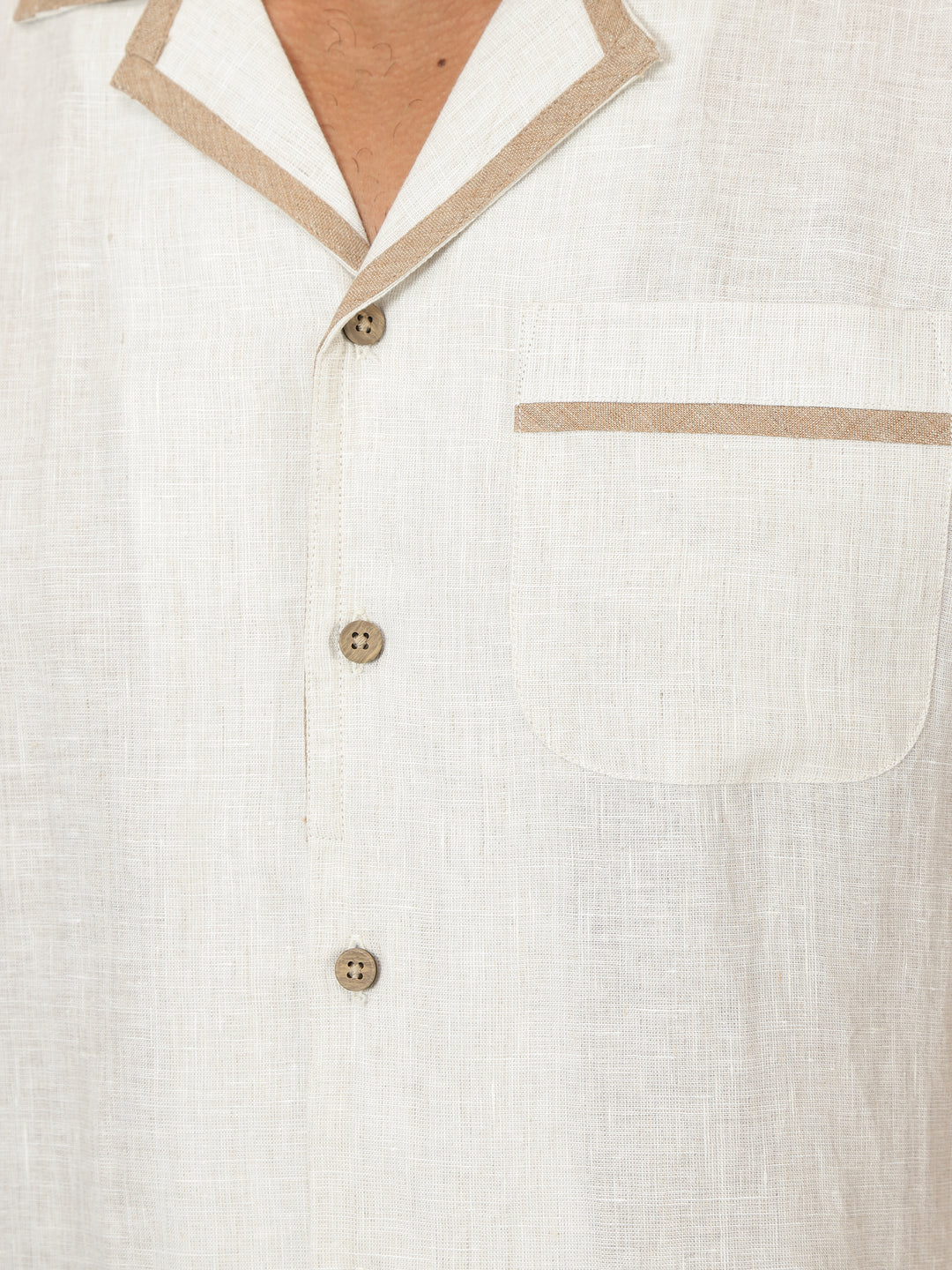 Lars - Pure Linen Cuban Collar Short Sleeve Shirt - Light Ecru
