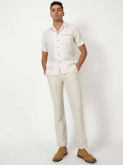 Lars - Pure Linen Cuban Collar Short Sleeve Shirt - Light Ecru