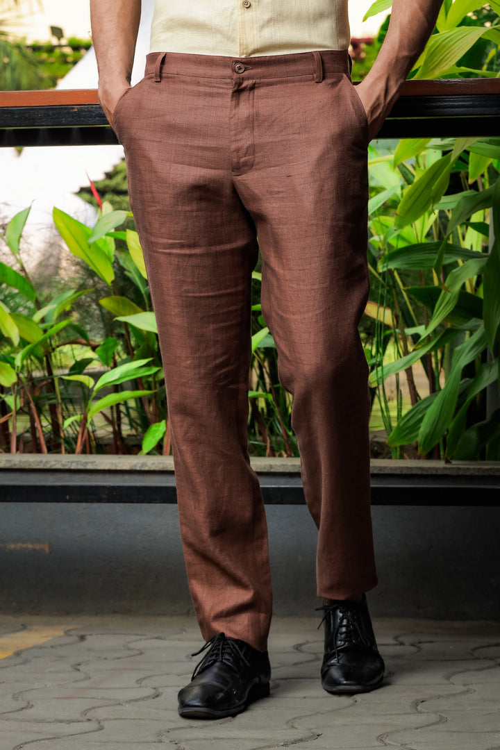 Ian Pure Linen Trousers - Chocolate Brown Stripes