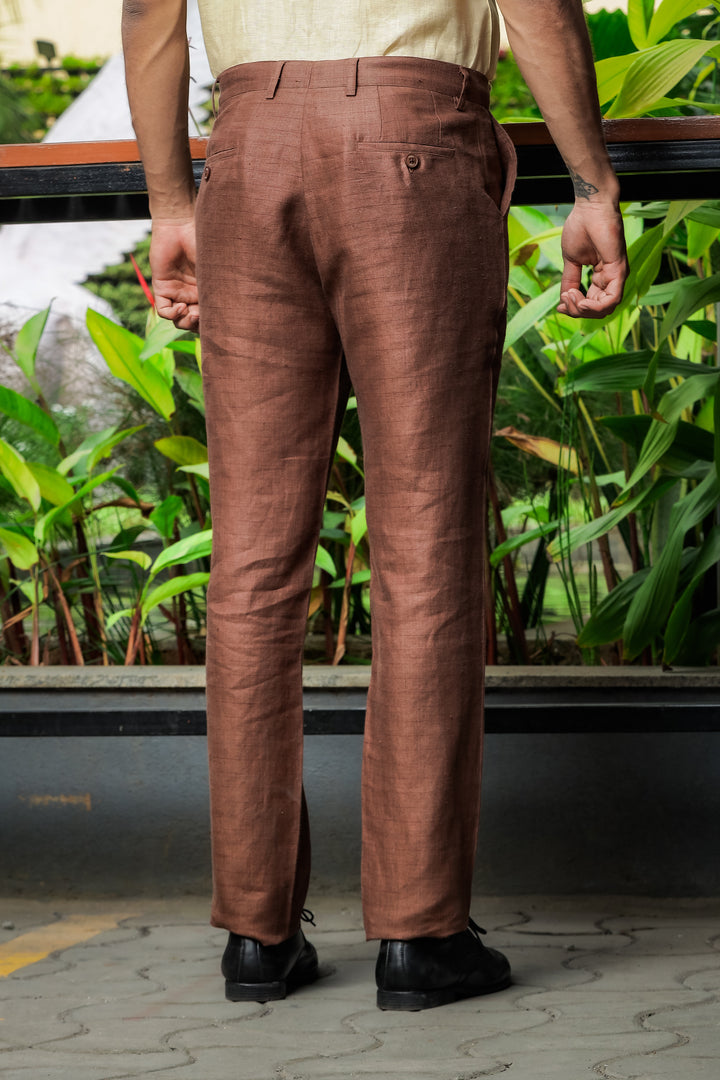 Ian Pure Linen Trousers - Chocolate Brown Stripes