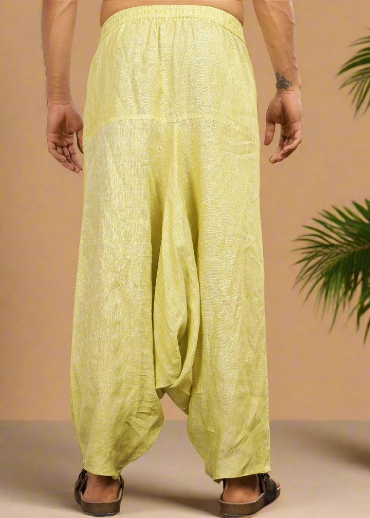 Linen T-Shirt & Harem Pants Co-Ord Set | Lime Green Chambray