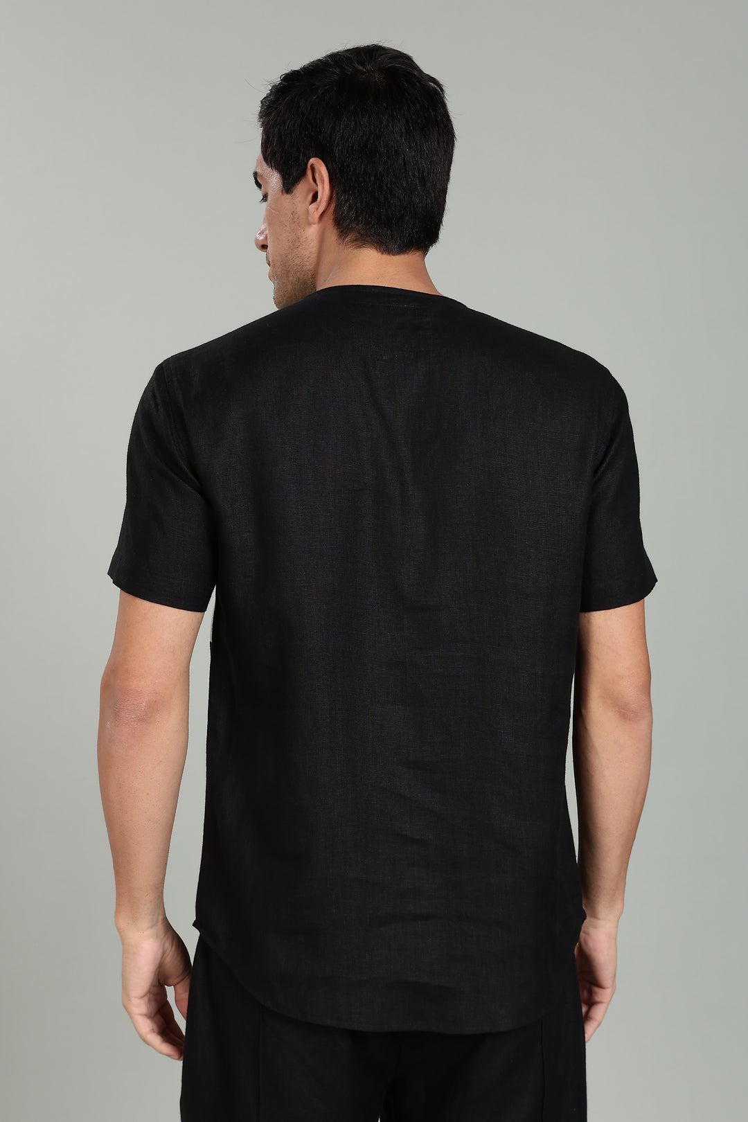Zach - Double Colour Block Linen Short Sleeve T-Shirt - Black & Slate Grey