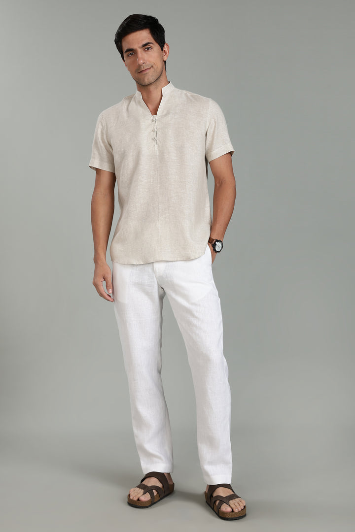 Ziv -  Pure Linen Half Sleeve Kurta - Ecru