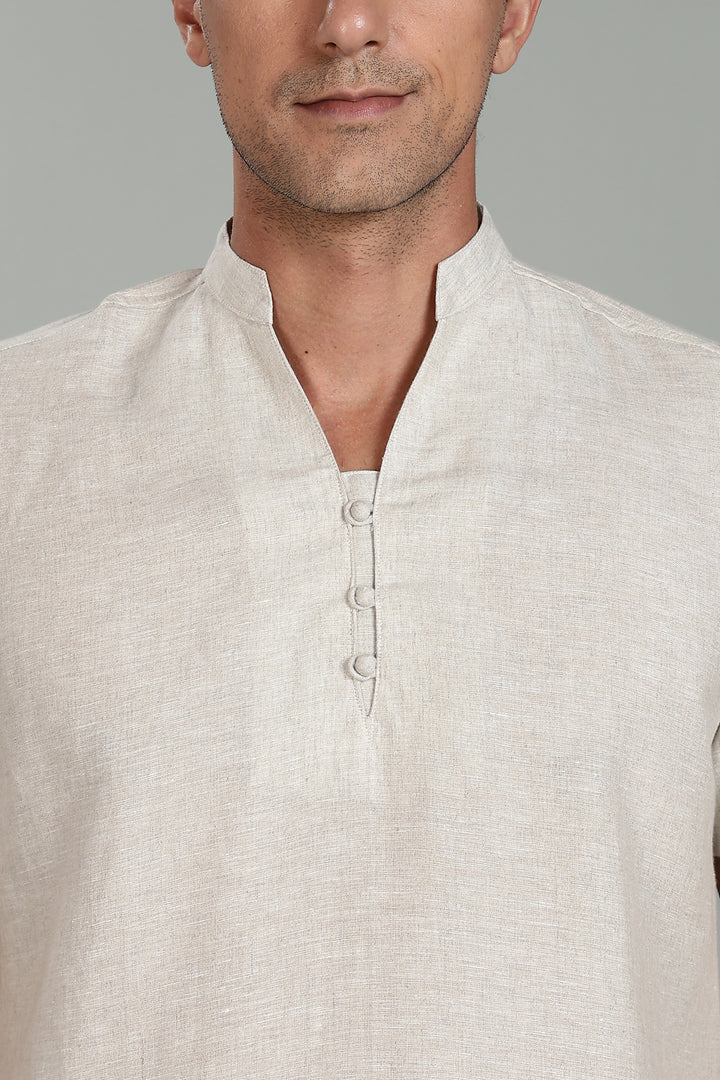 Ziv -  Pure Linen Half Sleeve Kurta - Ecru