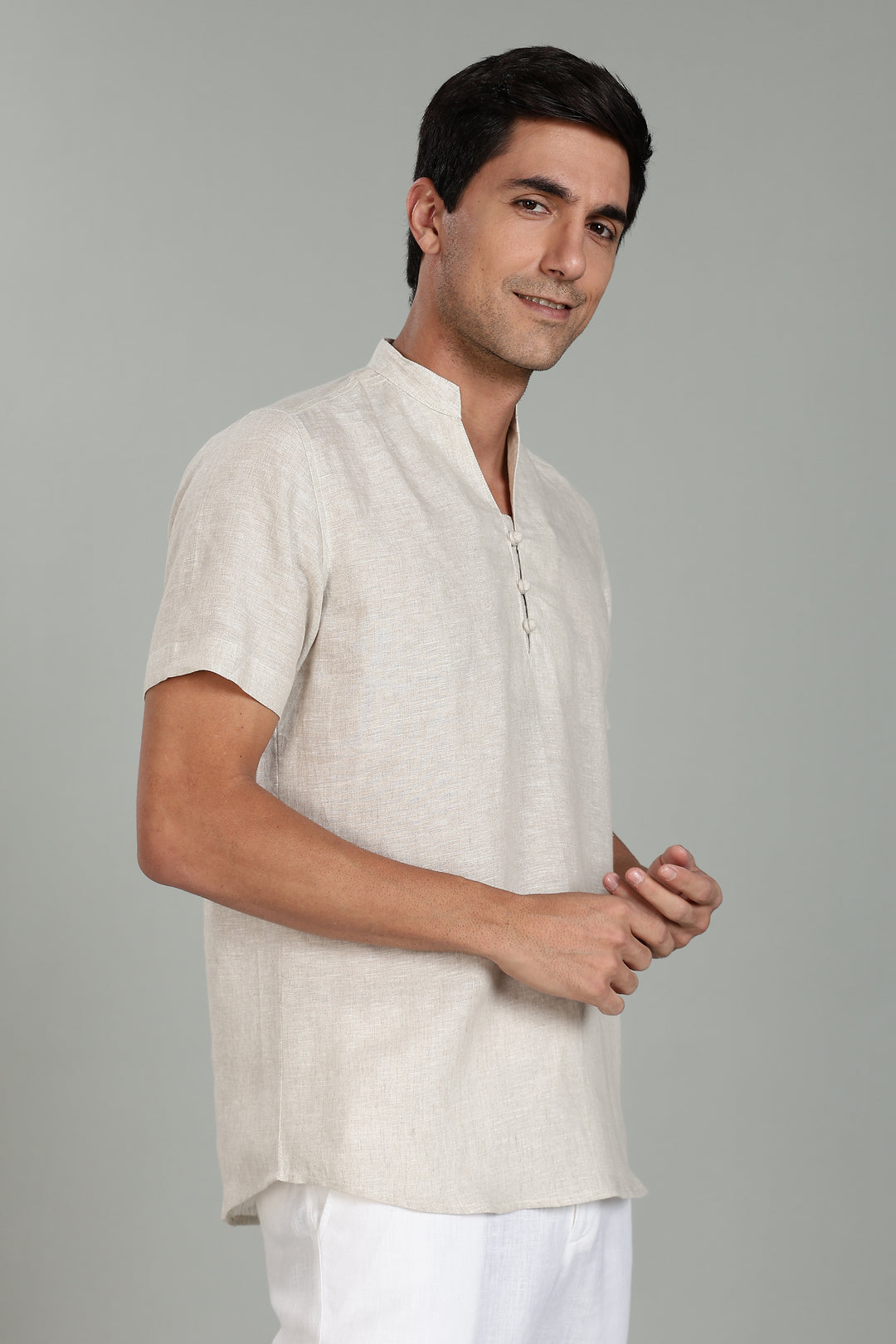 Ziv -  Pure Linen Half Sleeve Kurta - Ecru