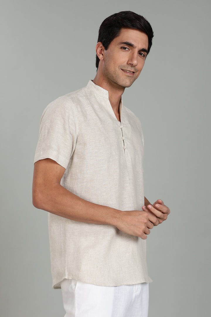 Ziv -  Pure Linen Half Sleeve Kurta - Ecru