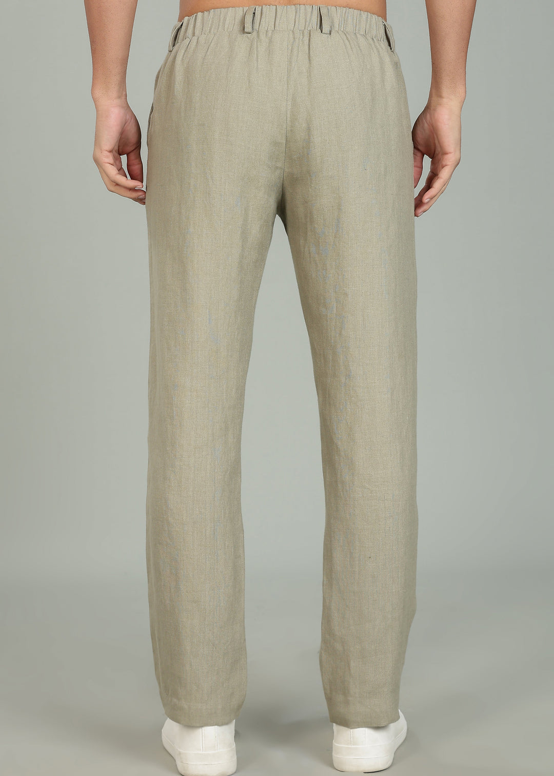 Zen Relaxed Elastic Pure Linen Trousers - Artichoke Green