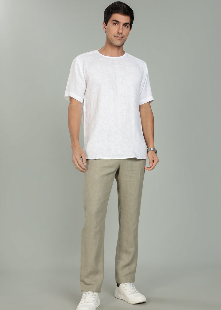 Zen Relaxed Elastic Pure Linen Trousers - Artichoke Green