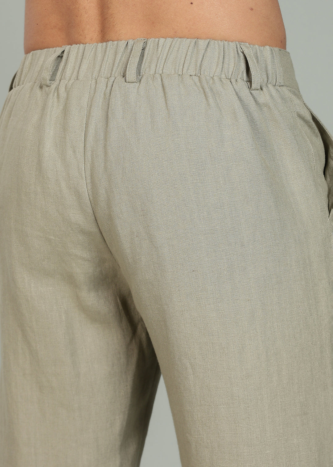 Zen Relaxed Elastic Pure Linen Trousers - Artichoke Green